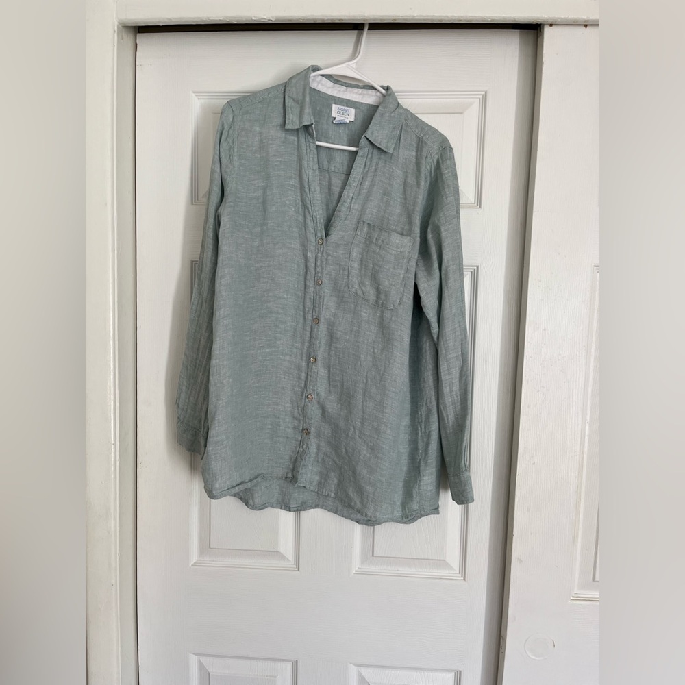 Sigrid Olsen Linen Button Down Top Size Medium Light Blue